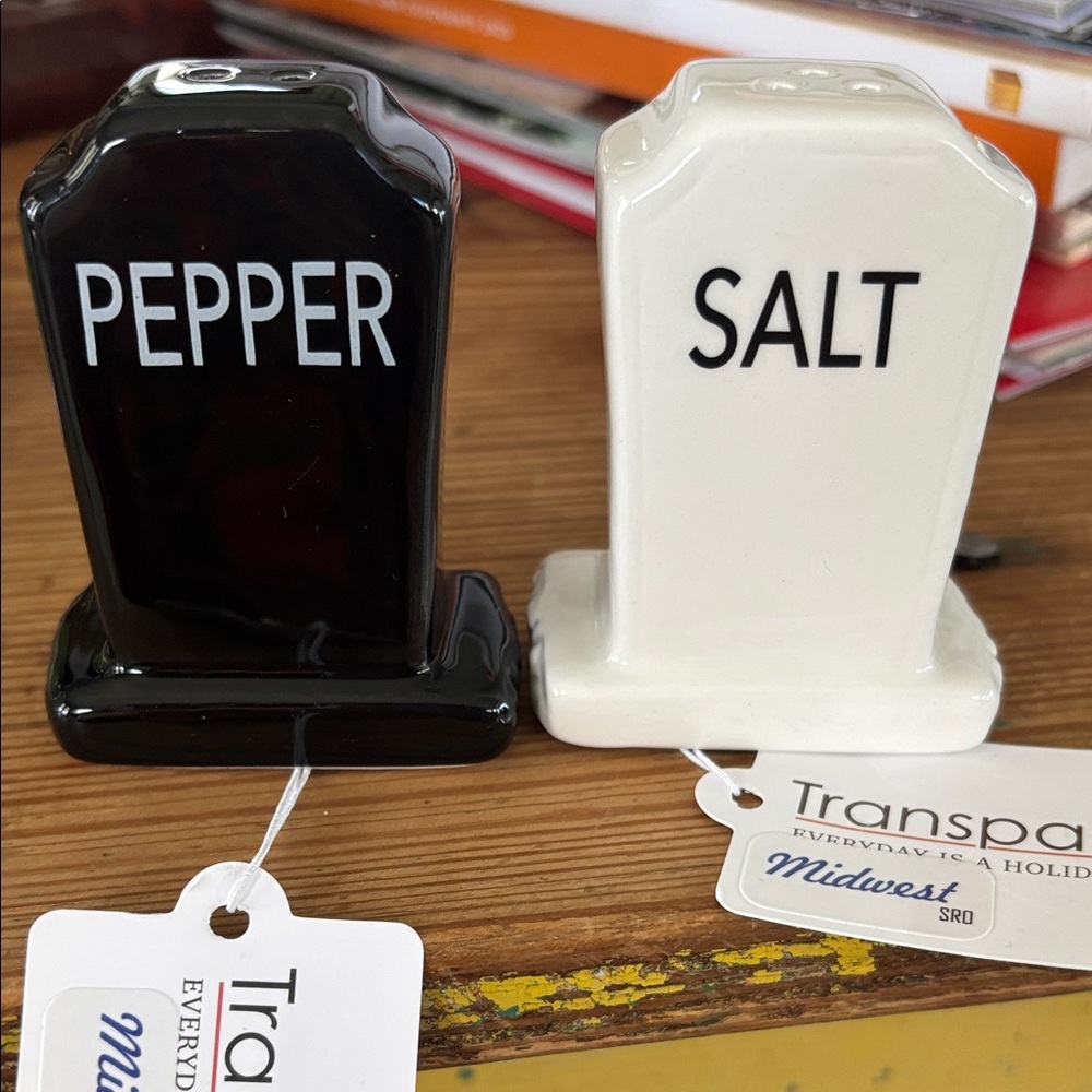 Tombstone Salt and Pepper Shaker Set - Black and White